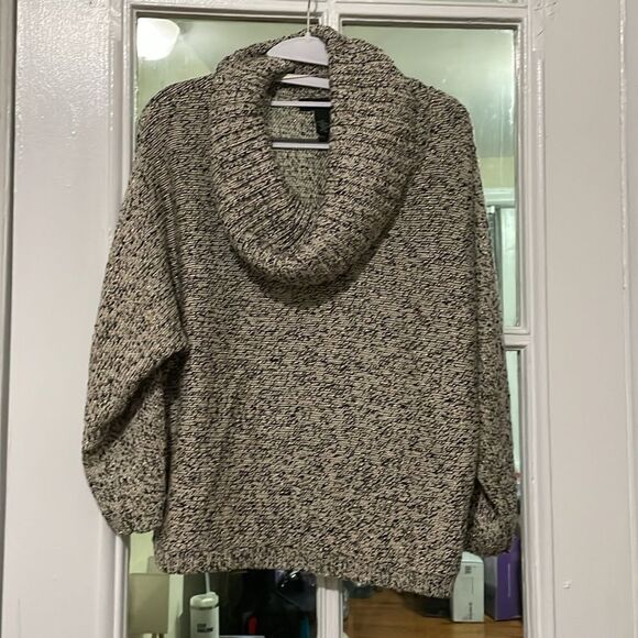 INC grey speckled knit cowl neck turtleneck long sleeve winter  sweater warm - Picture 1 of 12